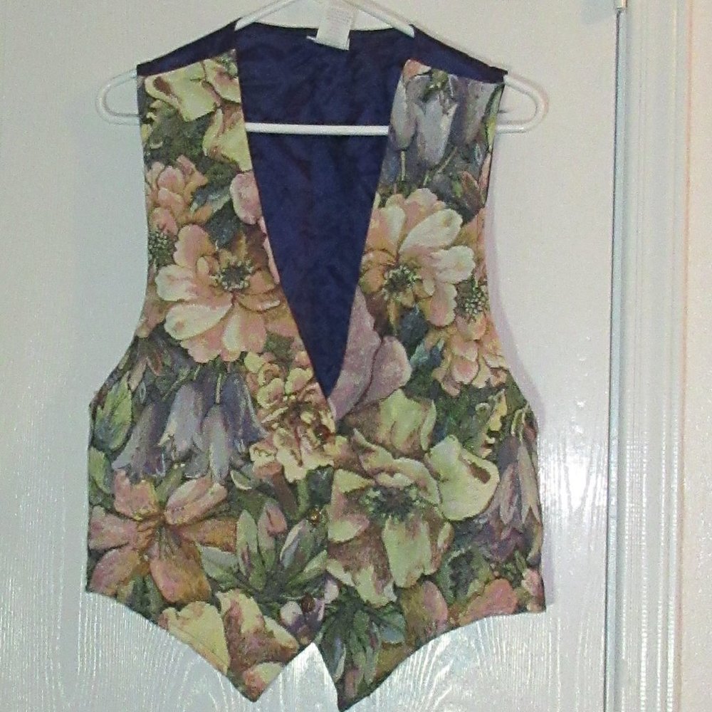 BACKROAD BLUES Floral Top Vest Large